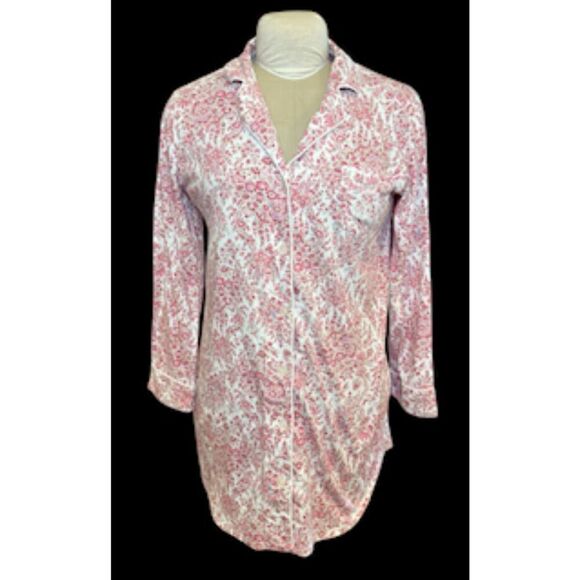 Lauren Ralph Lauren Flannel Sleep Shirt Sz. M Pink/White Floral Print. Cozy Comf - Picture 2 of 11